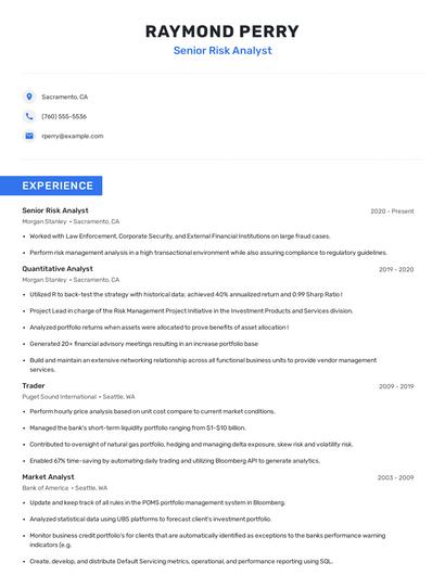 Senior Risk Analyst Resume