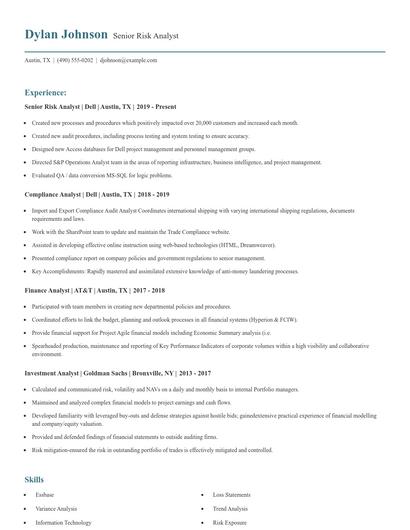 Senior Risk Analyst Resume