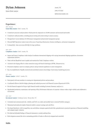 Senior Risk Analyst Resume