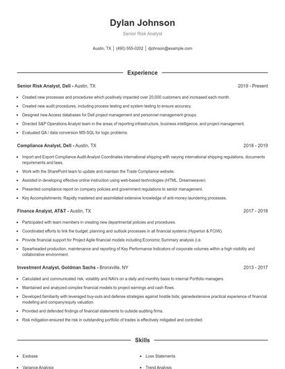 Senior Risk Analyst Resume