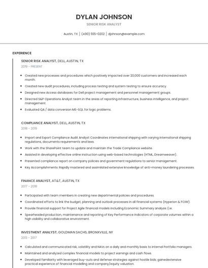Senior Risk Analyst Resume