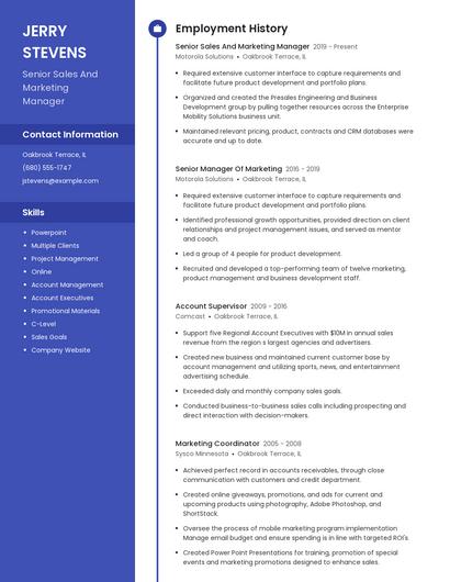 Senior Sales And Marketing Manager Resume