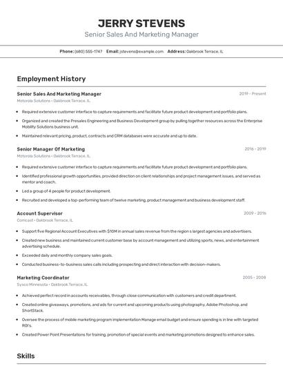 Senior Sales And Marketing Manager Resume