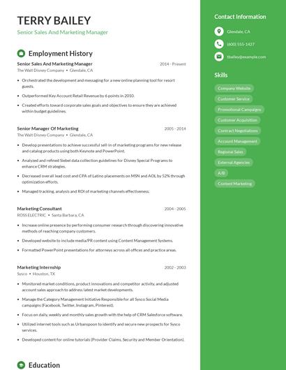 Senior Sales And Marketing Manager Resume