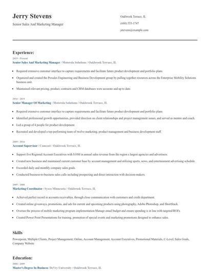 Senior Sales And Marketing Manager Resume
