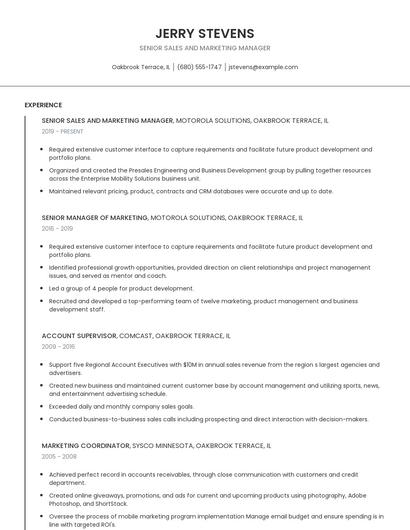 Senior Sales And Marketing Manager Resume