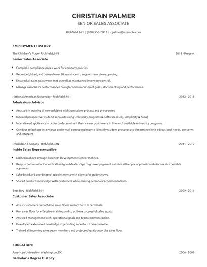 Senior Sales Associate Resume