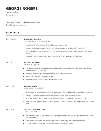 Senior Sales Associate Resume