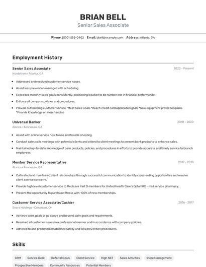 Senior Sales Associate Resume