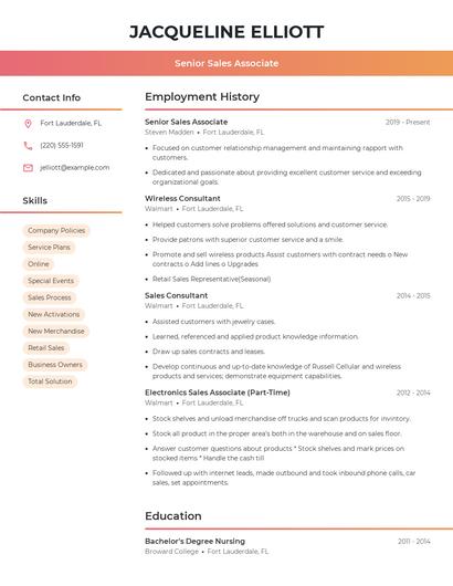 Senior Sales Associate Resume