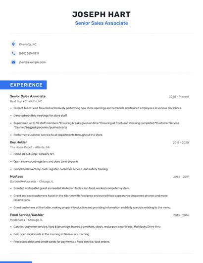 Senior Sales Associate Resume