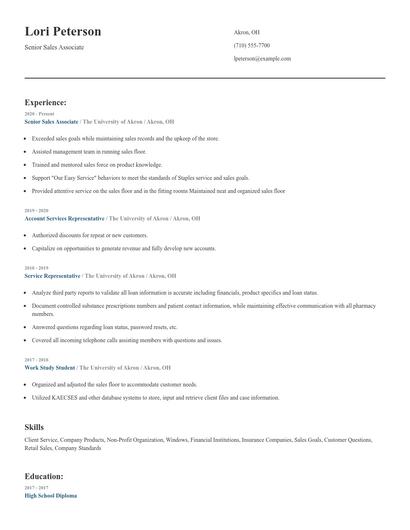 Senior Sales Associate Resume