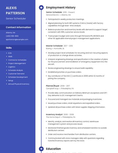 Senior Scheduler Resume