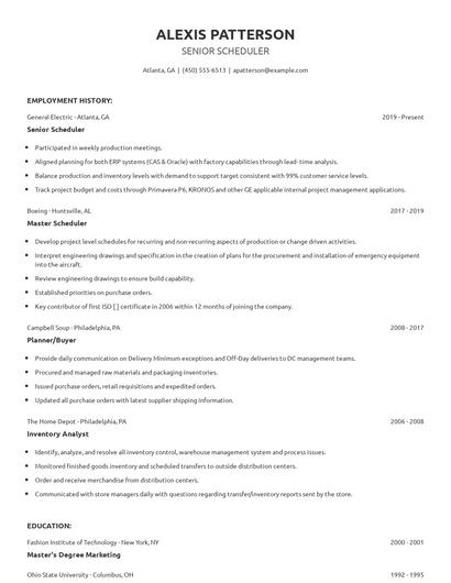 Senior Scheduler Resume