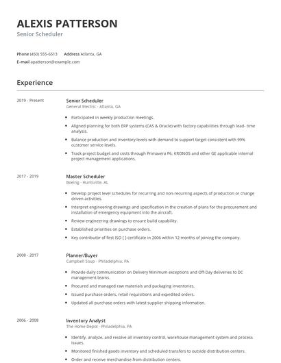 Senior Scheduler Resume