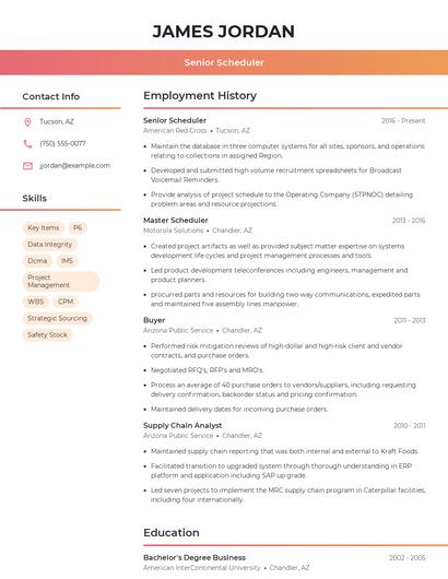 Senior Scheduler Resume