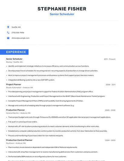 Senior Scheduler Resume