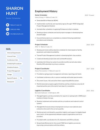 Senior Scheduler Resume