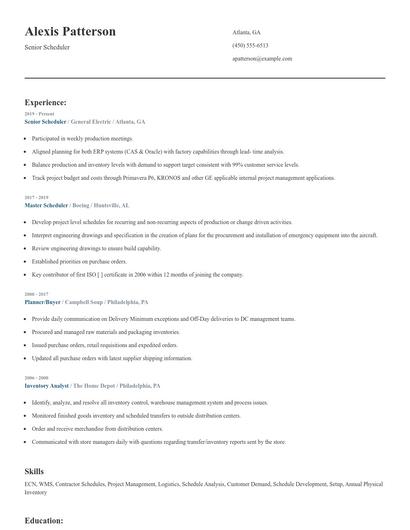 Senior Scheduler Resume