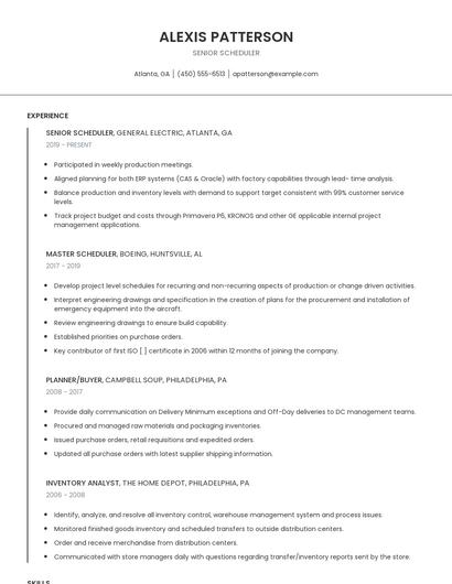 Senior Scheduler Resume