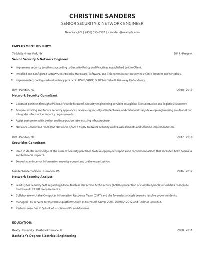 Senior Security & Network Engineer Resume