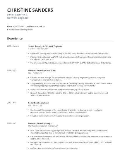 Senior Security & Network Engineer Resume
