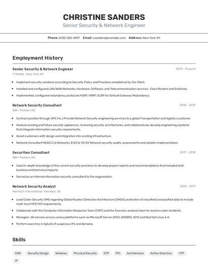 Senior Security & Network Engineer Resume