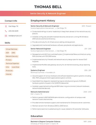 Senior Security & Network Engineer Resume