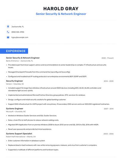 Senior Security & Network Engineer Resume