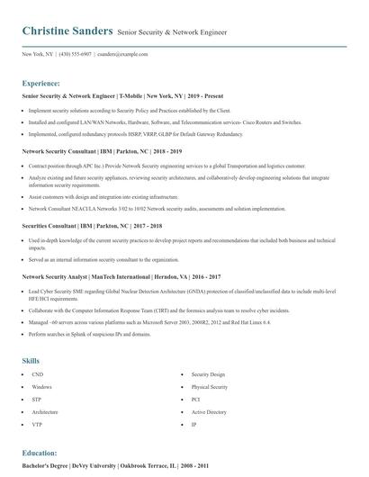 Senior Security & Network Engineer Resume