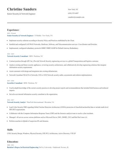 Senior Security & Network Engineer Resume