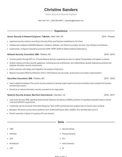 Senior Security & Network Engineer Resume