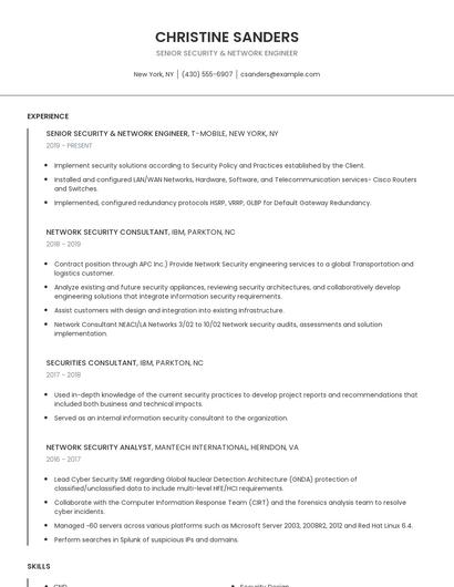 Senior Security & Network Engineer Resume