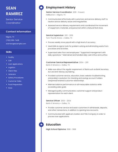 Senior Service Coordinator Resume