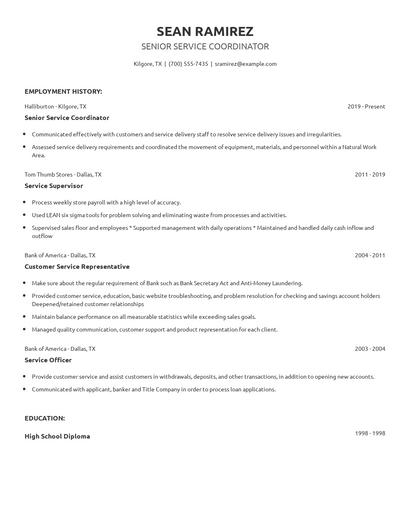 Senior Service Coordinator Resume