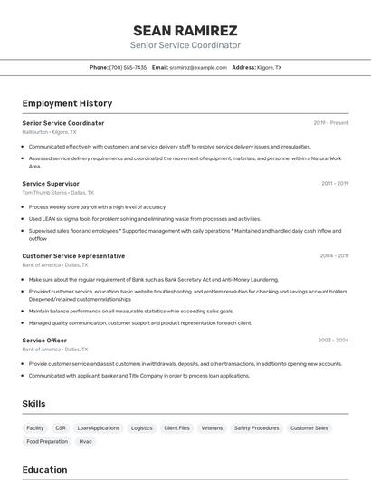 Senior Service Coordinator Resume