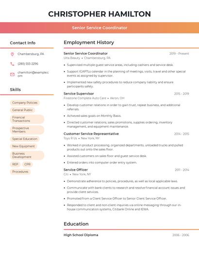 Senior Service Coordinator Resume