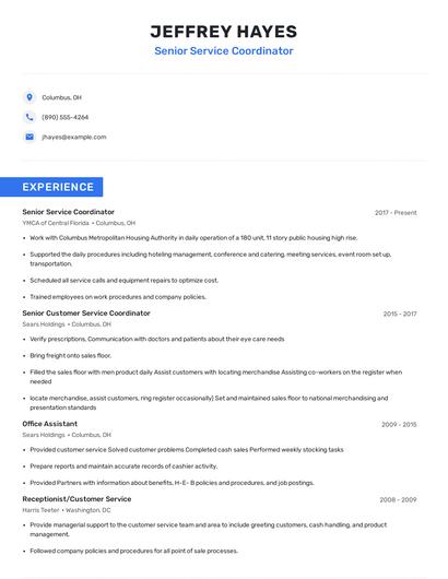 Senior Service Coordinator Resume