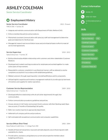 Senior Service Coordinator Resume