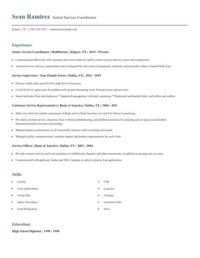 Senior Service Coordinator Resume