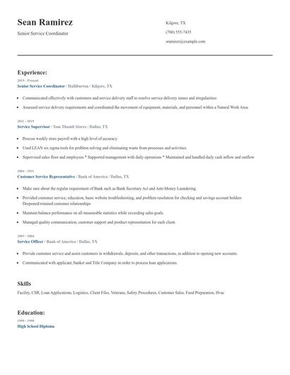 Senior Service Coordinator Resume