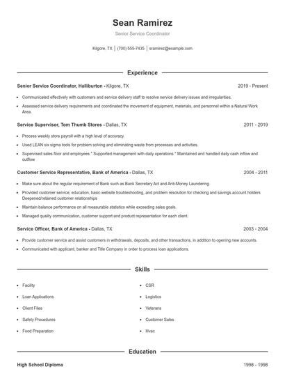 Senior Service Coordinator Resume