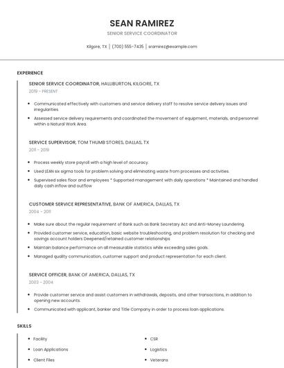 Senior Service Coordinator Resume