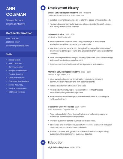 Senior Service Representative Resume