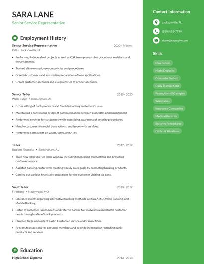 Senior Service Representative Resume