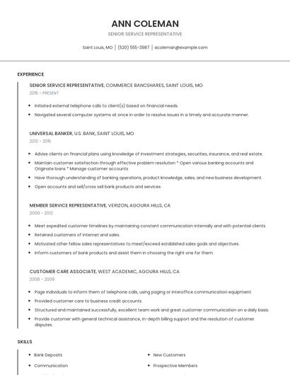 Senior Service Representative Resume