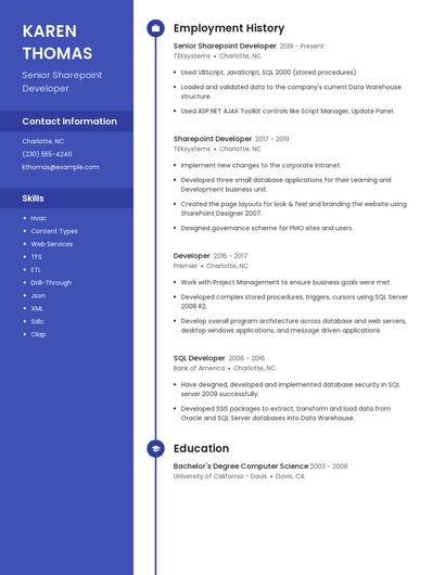 Senior Sharepoint Developer Resume