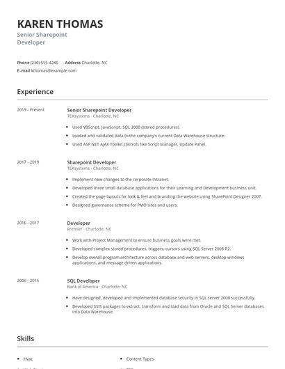 Senior Sharepoint Developer Resume