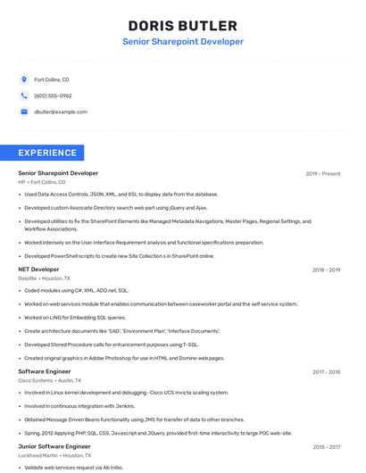 Senior Sharepoint Developer Resume