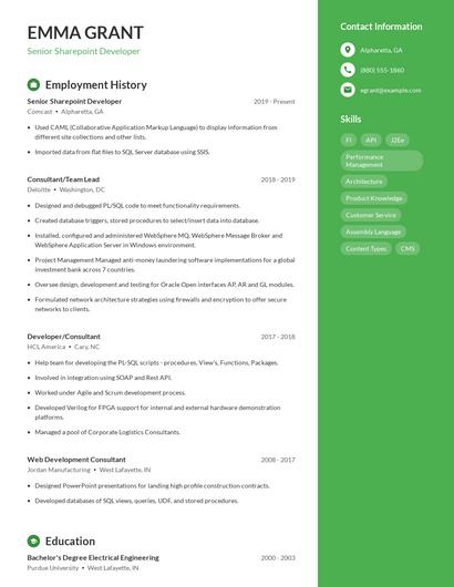 Senior Sharepoint Developer Resume